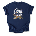 Small Navy Easy Tiger Graphic Cotton T-Shirt | Bold Tiger Illustration | Fun and Relaxed Style | Motivational Quote Shirt | Gift | Trendy Retro Design
