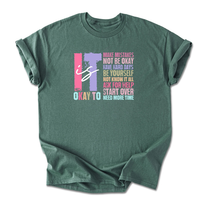 Retro It's Okay to Make Mistakes Cotton T-Shirt | Mental Health Motivation | Positive Affirmation Shirt | Self-Love Quote | Inspirational