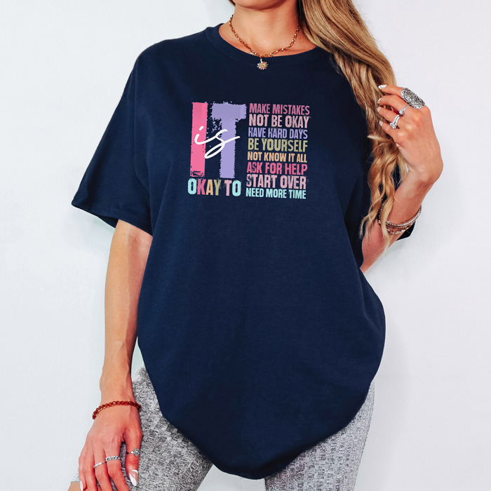 Retro It's Okay to Make Mistakes Cotton T-Shirt | Mental Health Motivation | Positive Affirmation Shirt | Self-Love Quote | Inspirational