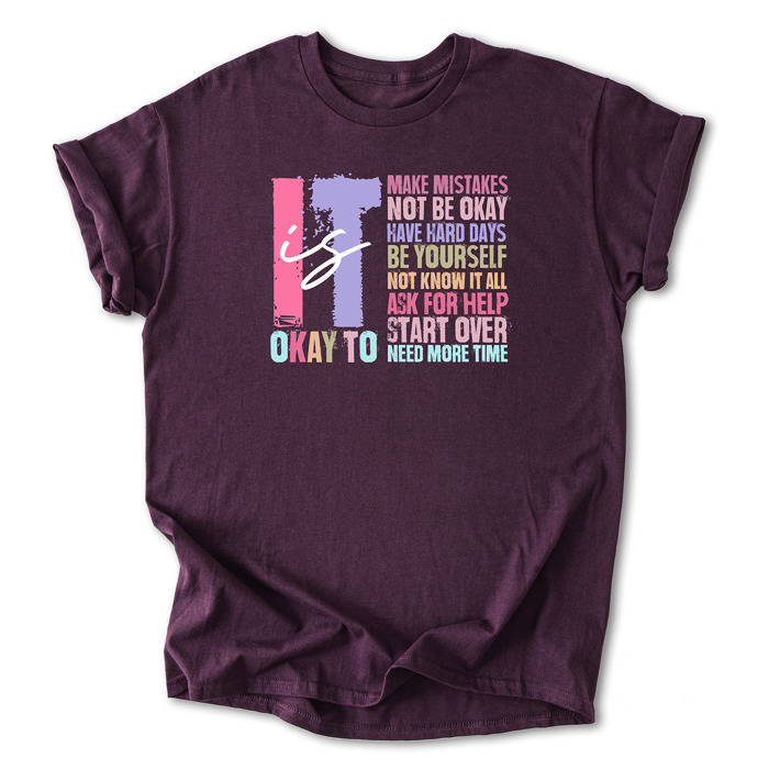 Retro It's Okay to Make Mistakes Cotton T-Shirt | Mental Health Motivation | Positive Affirmation Shirt | Self-Love Quote | Inspirational