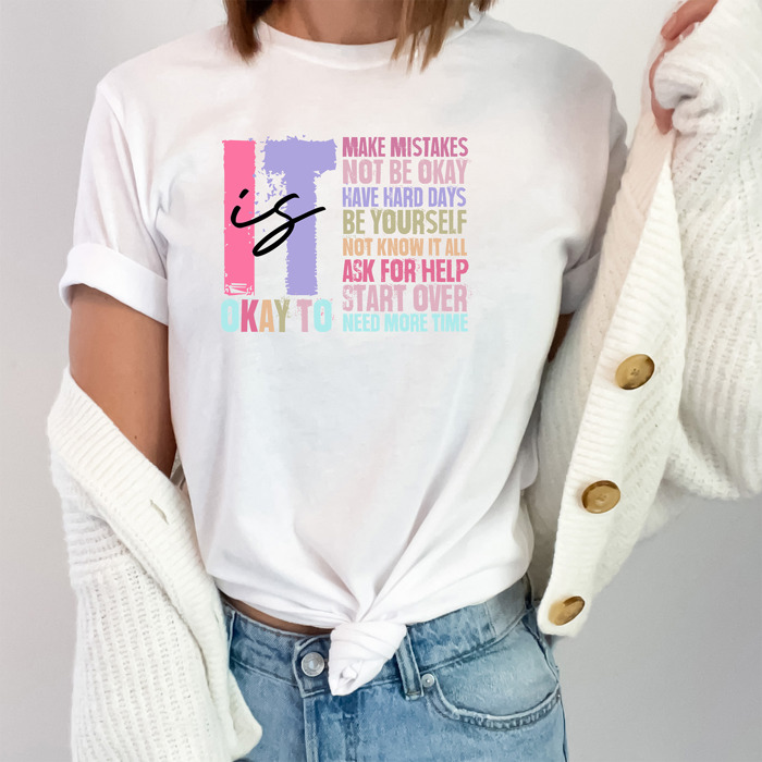 Retro It's Okay to Make Mistakes Cotton T-Shirt | Mental Health Motivation | Positive Affirmation Shirt | Self-Love Quote | Inspirational