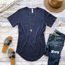 Small Navy Womens Favorite Extra Long Curved Hem Longer Length Body Fit Basic Plain Blank T-shirt 