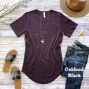 Small Oxblood Black Womens Favorite Extra Long Curved Hem Longer Length Body Fit Basic Plain Blank T-shirt 