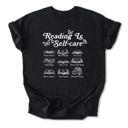 Small Black Reading is Self-Care Cotton T-Shirt | Inspirational Book Design | Escape Reality, Better Yourself  | Graphic Tee for Book Lovers