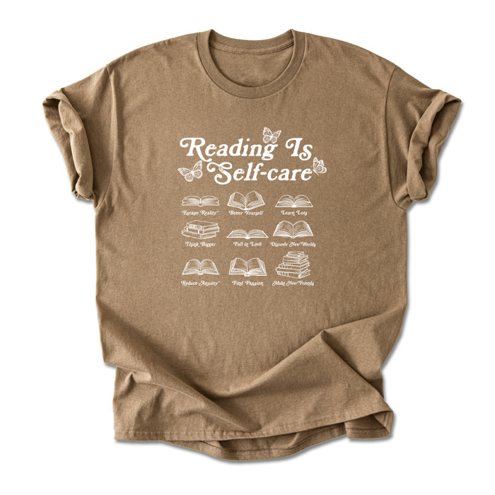 Reading is Self-Care Cotton T-Shirt | Inspirational Book Design | Escape Reality, Better Yourself  | Graphic Tee for Book Lovers
