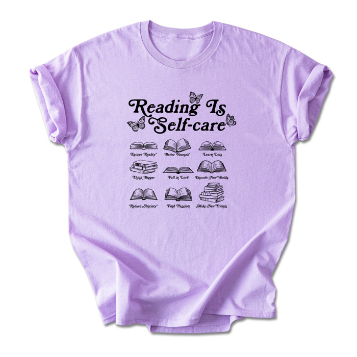 Reading is Self-Care Cotton T-Shirt | Inspirational Book Design | Escape Reality, Better Yourself  | Graphic Tee for Book Lovers