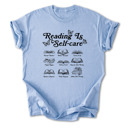Small Light Blue Reading is Self-Care Cotton T-Shirt | Inspirational Book Design | Escape Reality, Better Yourself  | Graphic Tee for Book Lovers