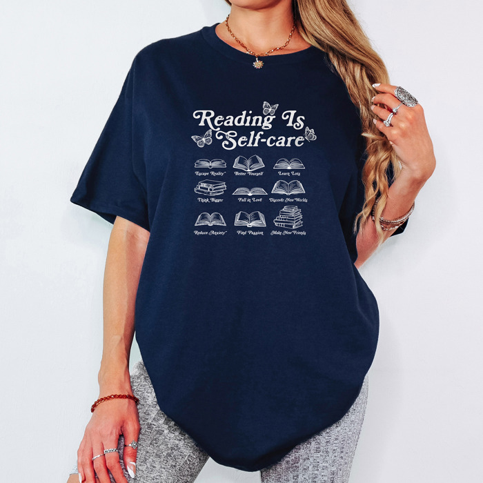 Reading is Self-Care Cotton T-Shirt | Inspirational Book Design | Escape Reality, Better Yourself  | Graphic Tee for Book Lovers