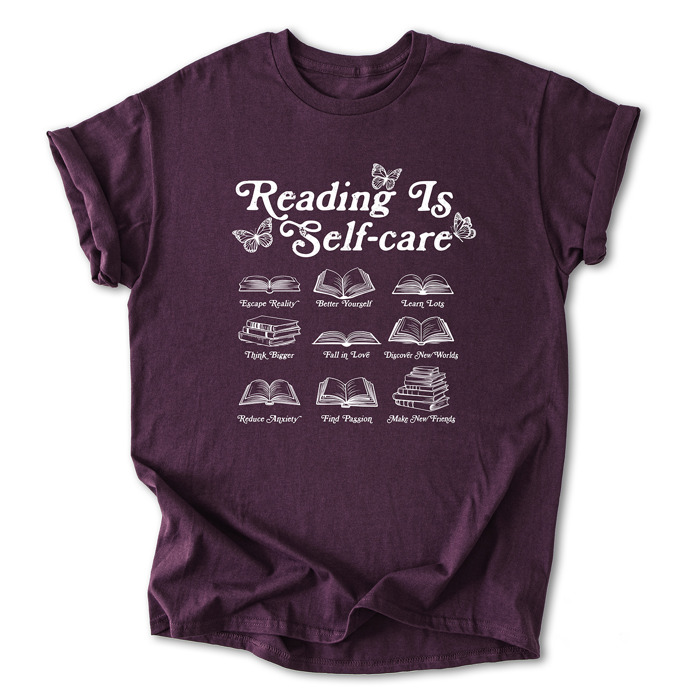 Reading is Self-Care Cotton T-Shirt | Inspirational Book Design | Escape Reality, Better Yourself  | Graphic Tee for Book Lovers