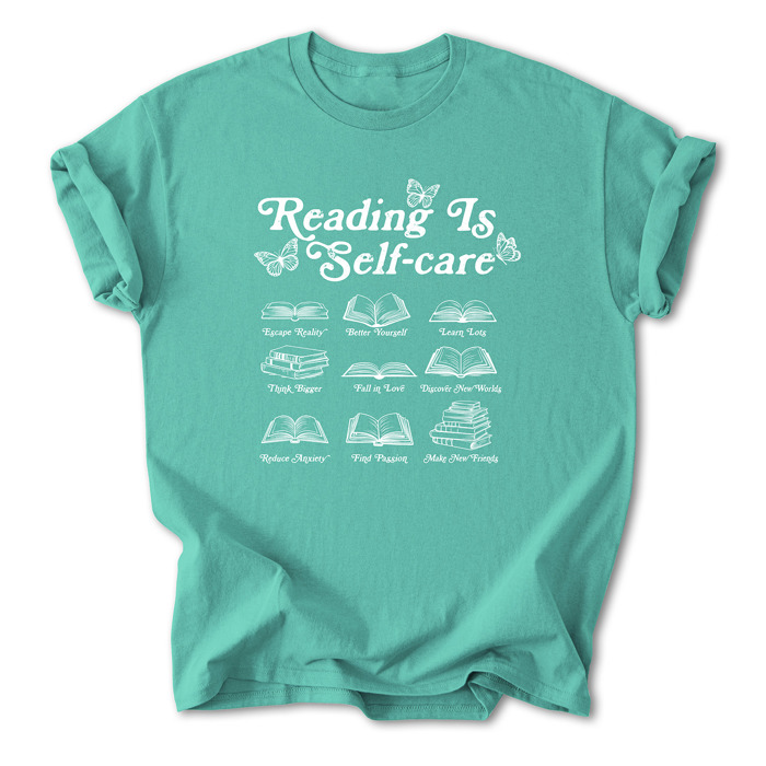 Reading is Self-Care Cotton T-Shirt | Inspirational Book Design | Escape Reality, Better Yourself  | Graphic Tee for Book Lovers