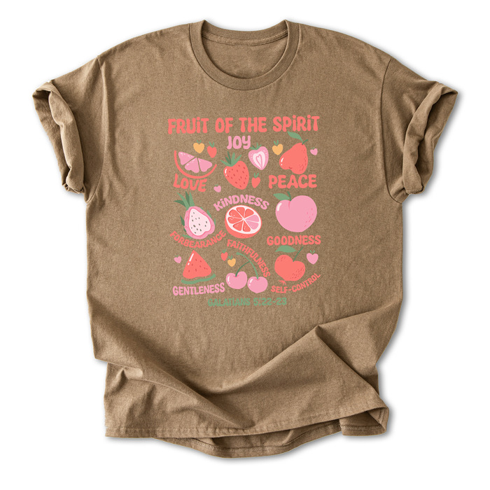Fruit of the Spirit Cotton T-Shirt | Christian Quote Design | Galatians 5:22-23 | Love Joy Peace Kindness Faithfulness | Gift for Believers