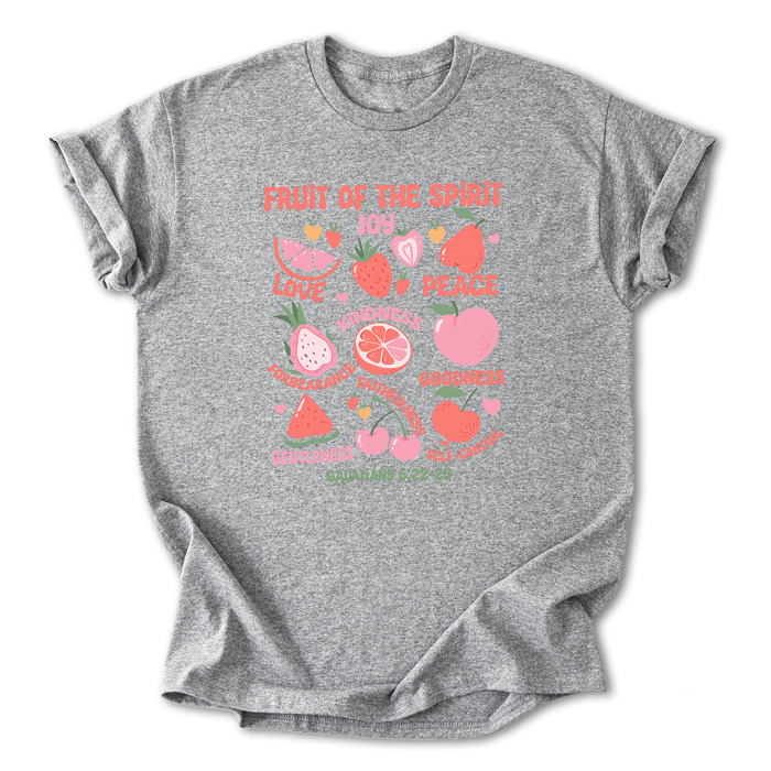 Fruit of the Spirit Cotton T-Shirt | Christian Quote Design | Galatians 5:22-23 | Love Joy Peace Kindness Faithfulness | Gift for Believers