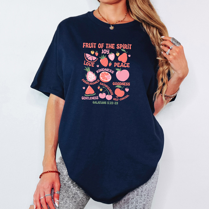 Fruit of the Spirit Cotton T-Shirt | Christian Quote Design | Galatians 5:22-23 | Love Joy Peace Kindness Faithfulness | Gift for Believers