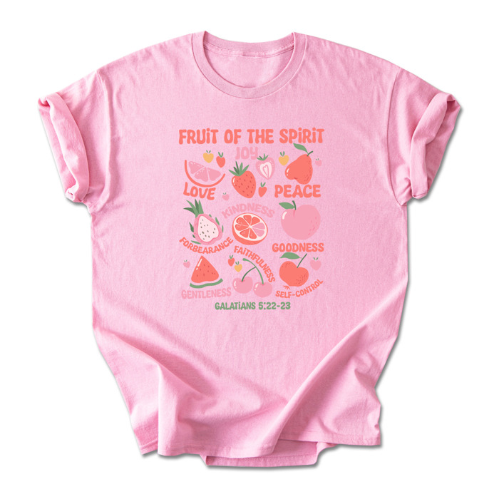 Fruit of the Spirit Cotton T-Shirt | Christian Quote Design | Galatians 5:22-23 | Love Joy Peace Kindness Faithfulness | Gift for Believers