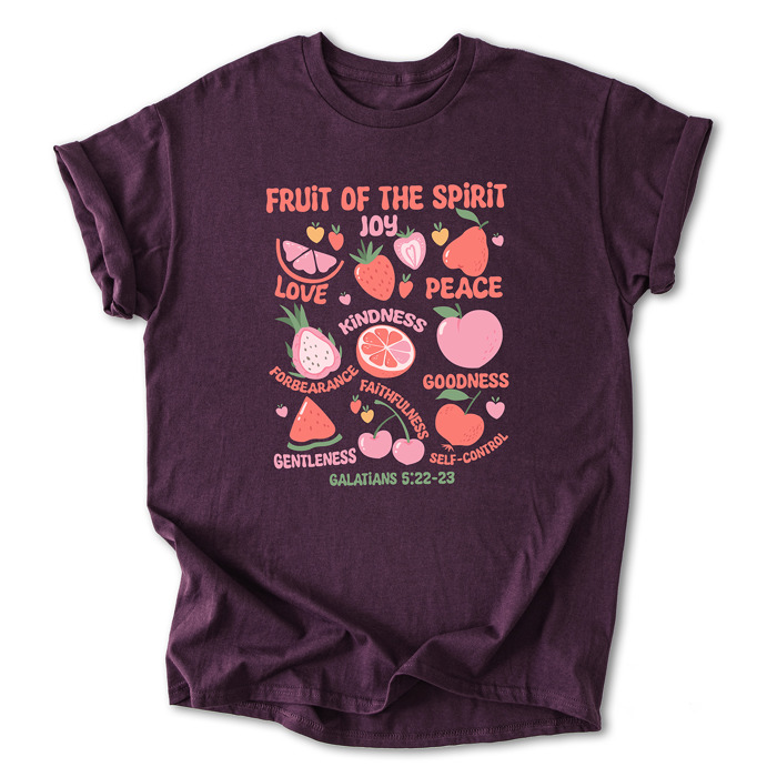 Fruit of the Spirit Cotton T-Shirt | Christian Quote Design | Galatians 5:22-23 | Love Joy Peace Kindness Faithfulness | Gift for Believers