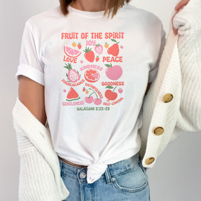 Fruit of the Spirit Cotton T-Shirt | Christian Quote Design | Galatians 5:22-23 | Love Joy Peace Kindness Faithfulness | Gift for Believers