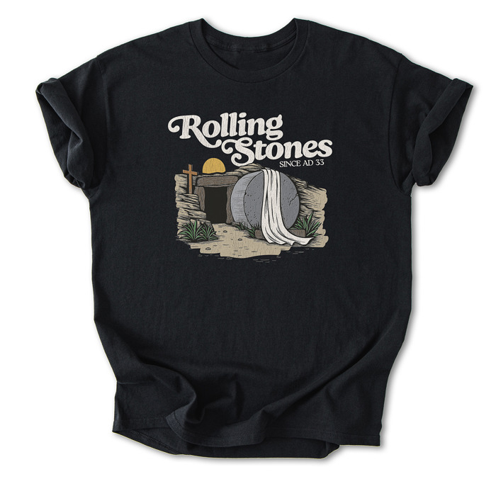 Rolling Stones Inspired Cotton T-shirt | Christian Resurrection Tomb Tee, He is Risen Easter Jesus | Faithful | Christian Apparel