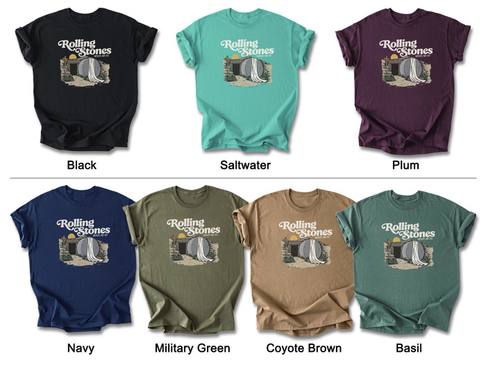 Rolling Stones Inspired Cotton T-shirt | Christian Resurrection Tomb Tee, He is Risen Easter Jesus | Faithful | Christian Apparel