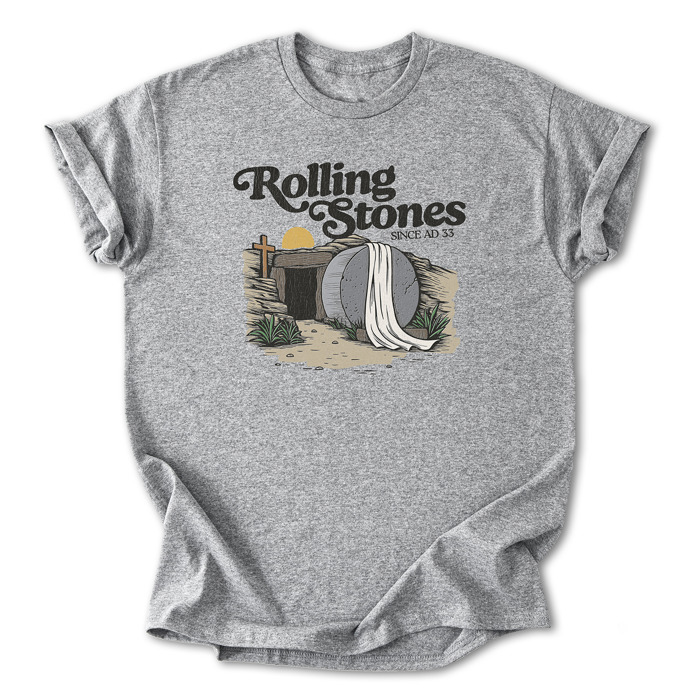 Rolling Stones Inspired Cotton T-shirt | Christian Resurrection Tomb Tee, He is Risen Easter Jesus | Faithful | Christian Apparel