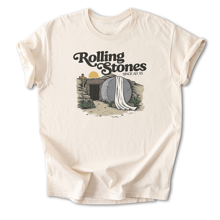 Rolling Stones Inspired Cotton T-shirt | Christian Resurrection Tomb Tee, He is Risen Easter Jesus | Faithful | Christian Apparel