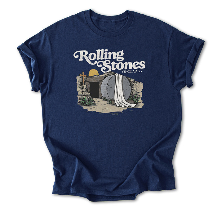 Rolling Stones Inspired Cotton T-shirt | Christian Resurrection Tomb Tee, He is Risen Easter Jesus | Faithful | Christian Apparel