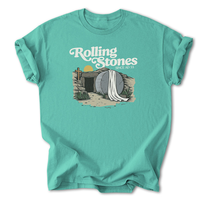 Rolling Stones Inspired Cotton T-shirt | Christian Resurrection Tomb Tee, He is Risen Easter Jesus | Faithful | Christian Apparel