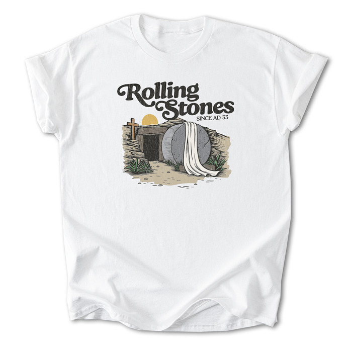 Rolling Stones Inspired Cotton T-shirt | Christian Resurrection Tomb Tee, He is Risen Easter Jesus | Faithful | Christian Apparel