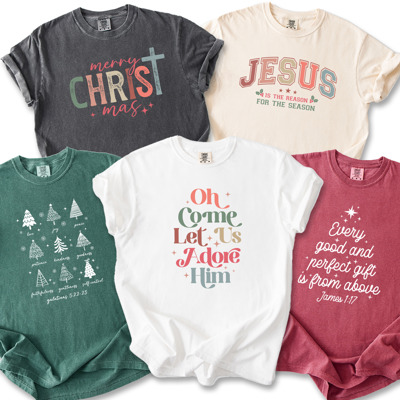 Christian Christmas T-Shirt Comfort Colors 1717 | Garment Dyed Heavyweight Faith T-Shirt | Jesus Holiday