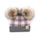 Light Grey/Pale Pink | Newborn - 12 Month C.C® Beanie Baby & Kids Buffalo Plaid Double Pom Hats by Truly Contagious