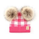 New Candy Pink/Ivory | Newborn - 12 Month C.C® Beanie Baby & Kids Buffalo Plaid Double Pom Hats by Truly Contagious