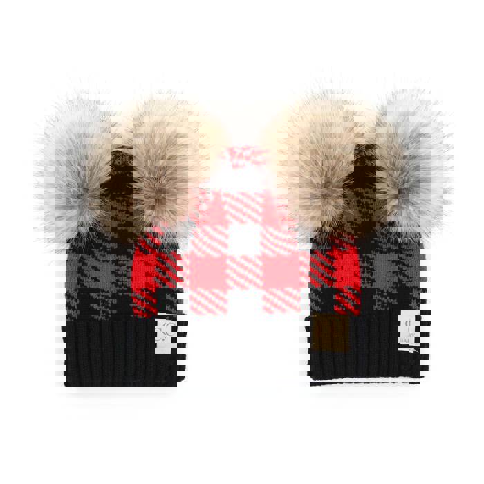 C.C® Beanie Baby & Kids Buffalo Plaid Double Pom Hats by Truly Contagious