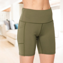 Small/Medium (Pant Size 0-8) - Olive Squat Proof High-Waist Biker Leggings | Cell Phone Pocket