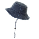 Navy CC Frayed Washed Denim Bucket Hat