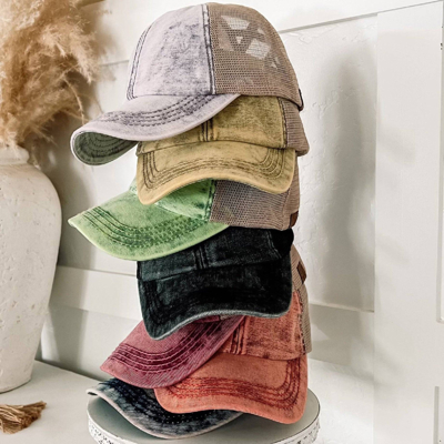 CC Kids Washed Denim Pony Hats Criss Cross Style Women Cap for Ponytails