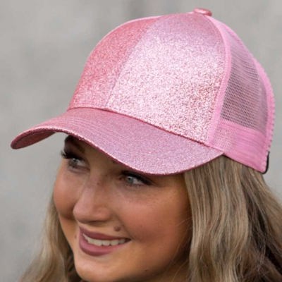CC Glitter Messy Bun Pony Cap Women Teen Adjustable Fit Trucker Hats