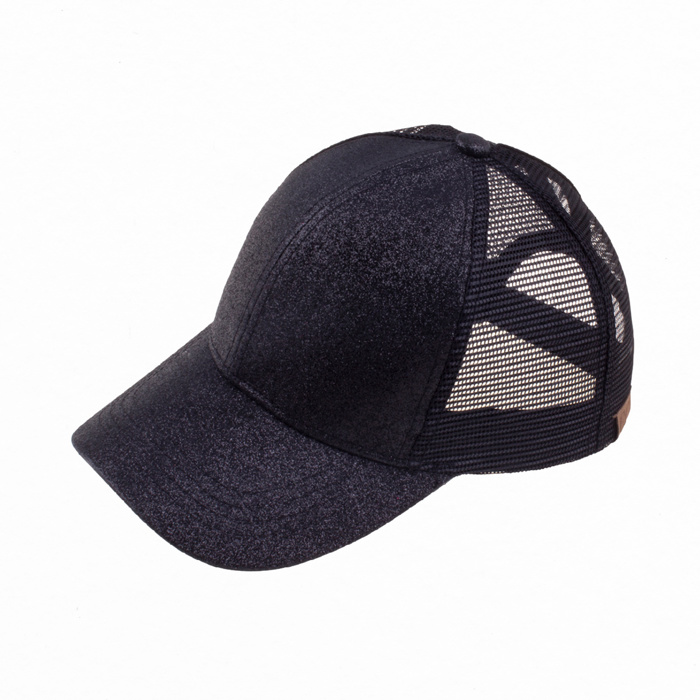 CC Glitter Messy Bun Pony Cap Women Teen Adjustable Fit Trucker Hats