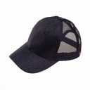 Black CC Glitter Messy Bun Pony Cap Women Teen Adjustable Fit Trucker Hats