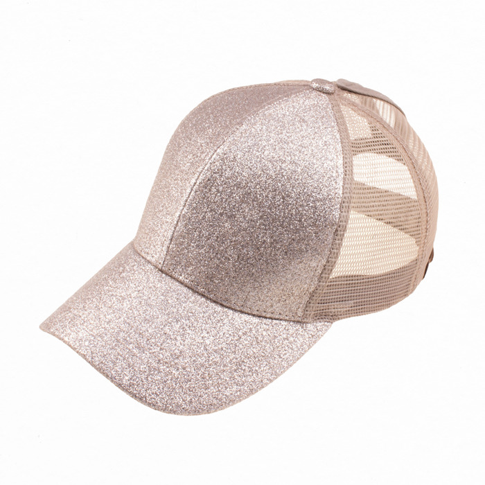 CC Glitter Messy Bun Pony Cap Women Teen Adjustable Fit Trucker Hats
