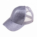 Grey CC Glitter Messy Bun Pony Cap Women Teen Adjustable Fit Trucker Hats