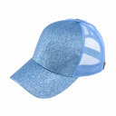 Light Blue CC Glitter Messy Bun Pony Cap Women Teen Adjustable Fit Trucker Hats
