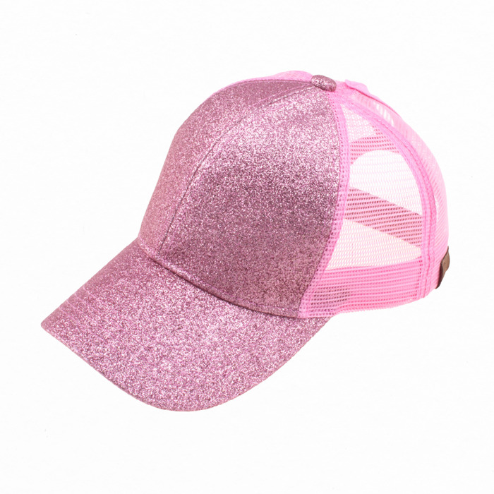 CC Glitter Messy Bun Pony Cap Women Teen Adjustable Fit Trucker Hats