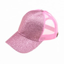 Pink CC Glitter Messy Bun Pony Cap Women Teen Adjustable Fit Trucker Hats