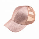 Rose Gold CC Glitter Messy Bun Pony Cap Women Teen Adjustable Fit Trucker Hats