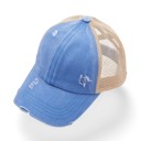 Blue Moon/Beige CC Multi-Level Criss Cross Women's Baseball Ponytail Cap Hat