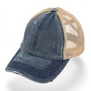 Navy/Beige CC Multi-Level Criss Cross Women's Baseball Ponytail Cap Hat