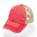 Red/Beige CC Multi-Level Criss Cross Women's Baseball Ponytail Cap Hat