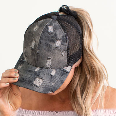 CC Destroyed Denim Messy Bun Pony Cap