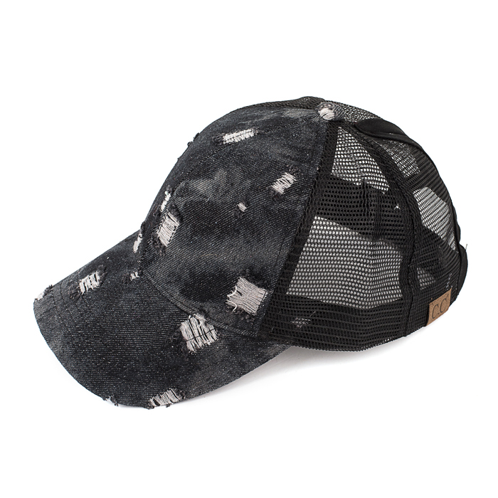 CC Destroyed Denim Messy Bun Pony Cap