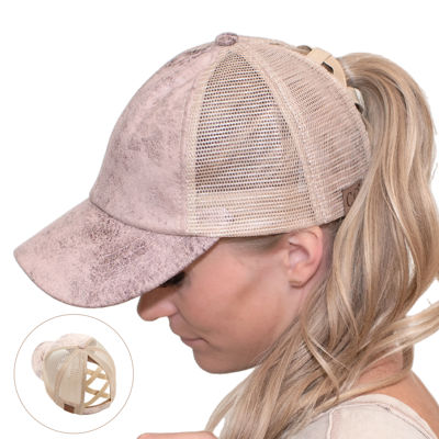 CC Faux Leather Hats Criss Cross Style Women Cap for Ponytails
