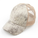 Beige CC Faux Leather Hats Criss Cross Style Women Cap for Ponytails